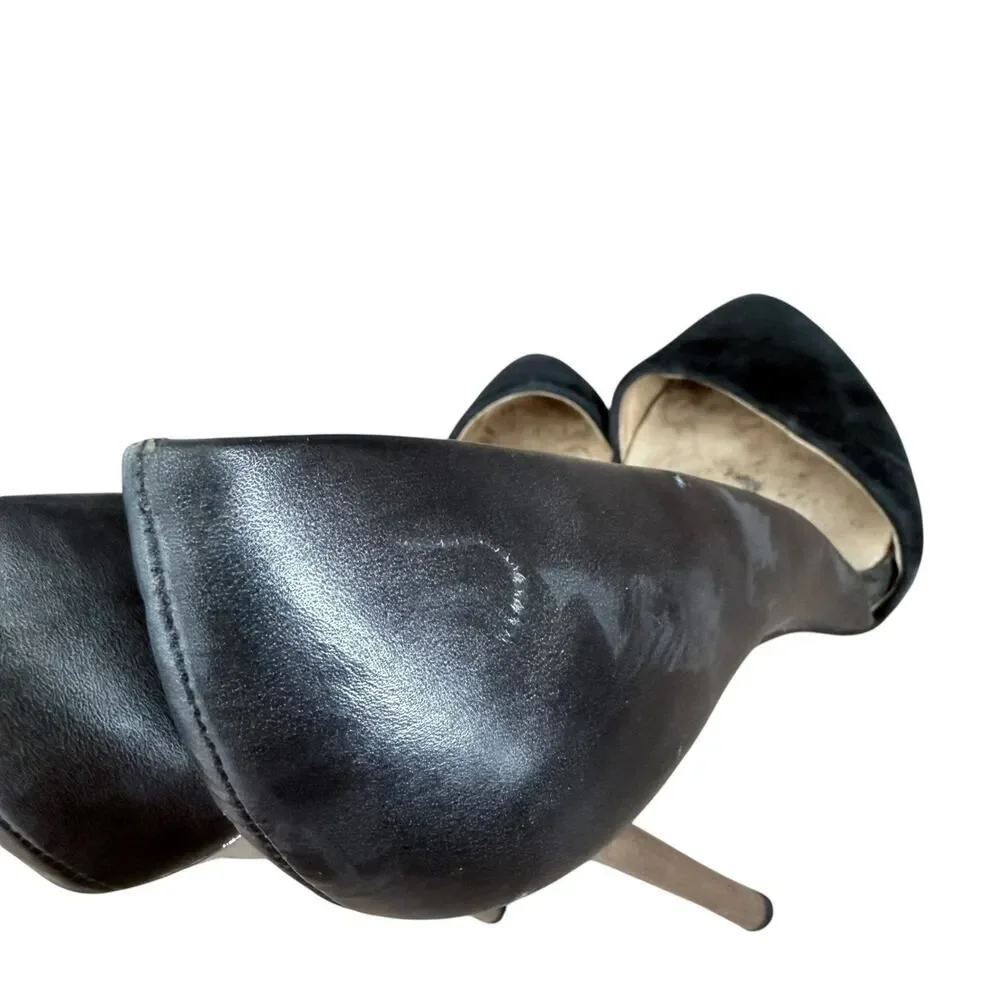L.A.M.B. LAMB Heels Black Leather Suede Pointed Toes Shoes Womens 7.5M